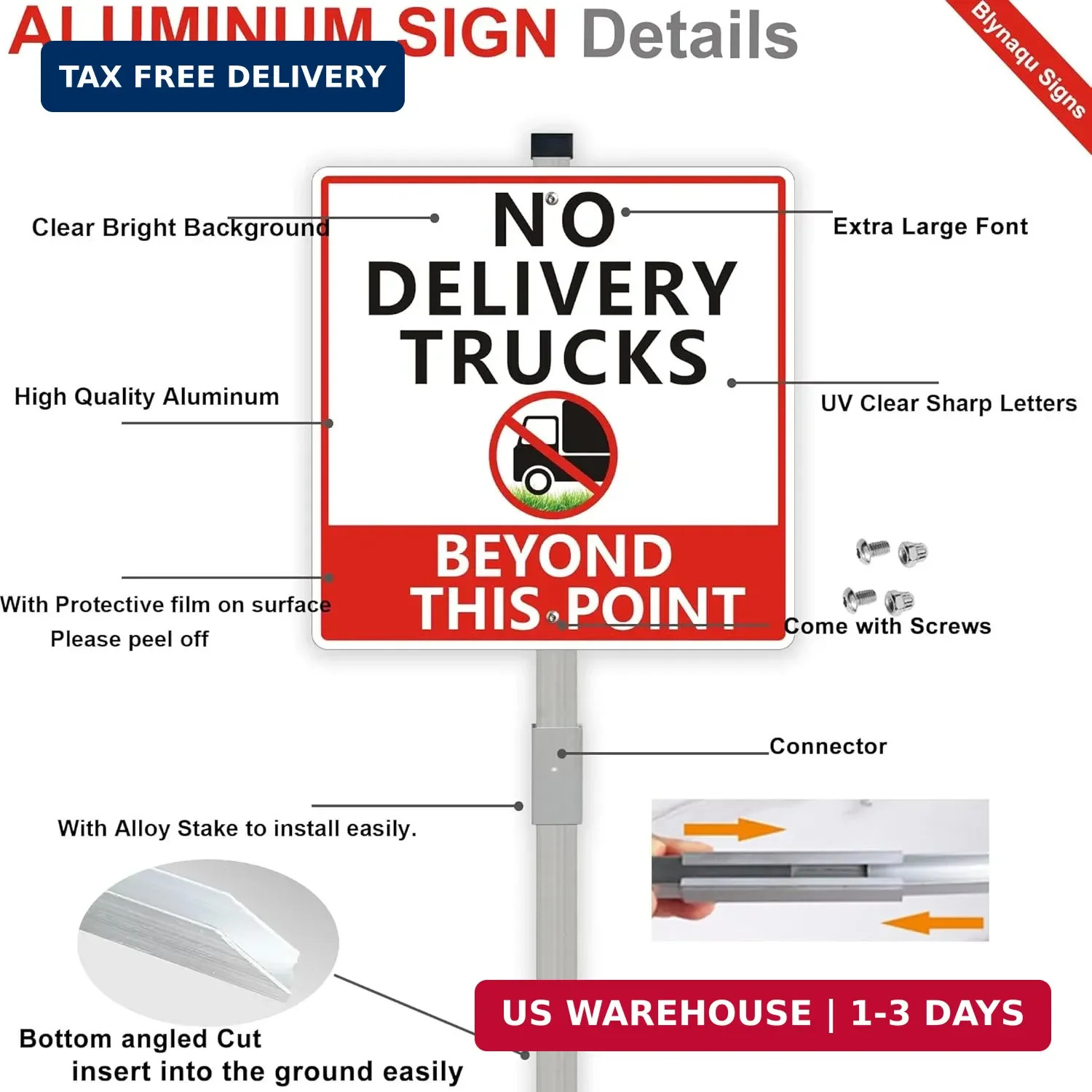 2Pack No Delivery Trucks Beyond This Point Sign with 28-Inch Stakes, 10×10 Inche