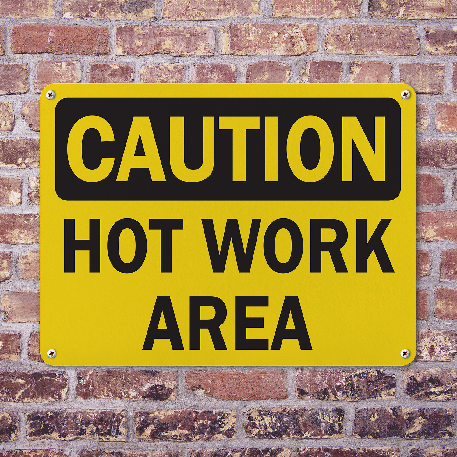 (2 Pack) Hot Work Area OSHA Caution Sign Decal Metal Plastic