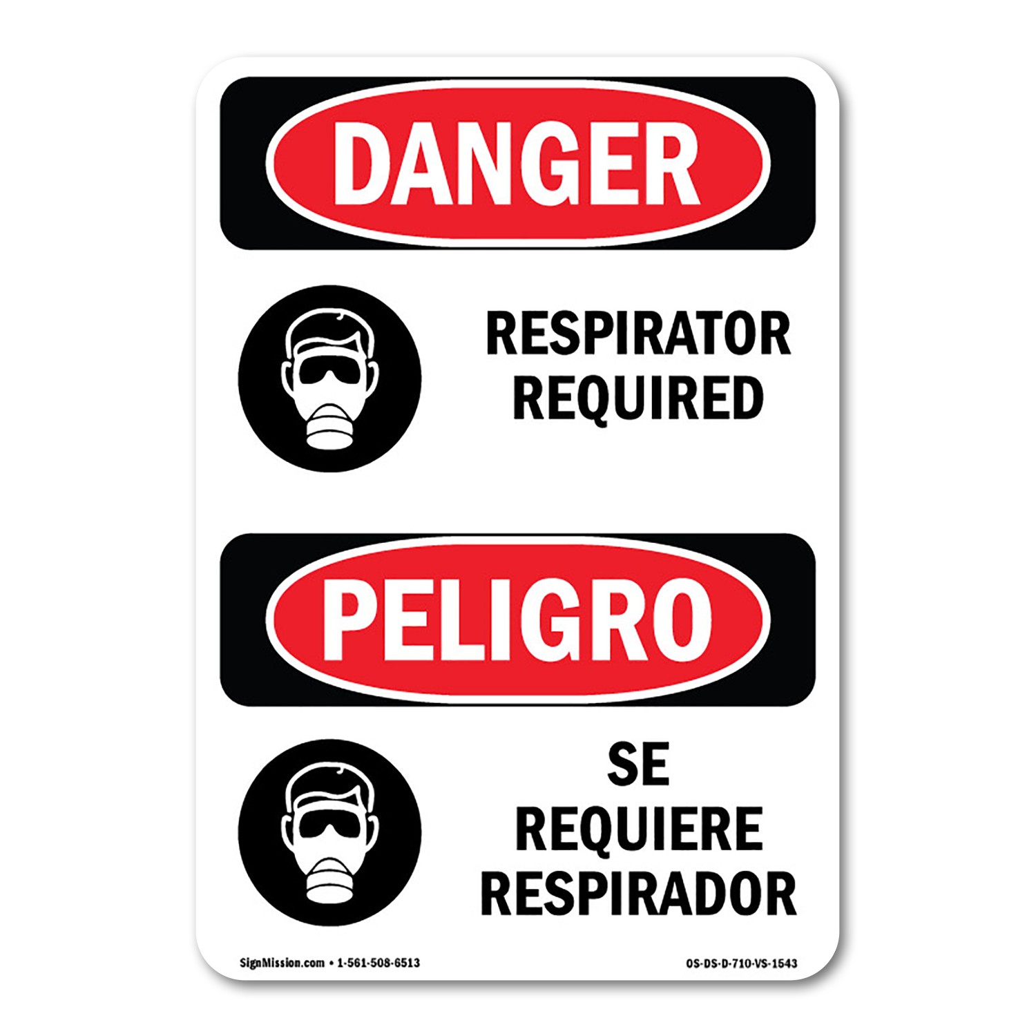 Respirator Required ANSI Danger Sign Metal Plastic Decal