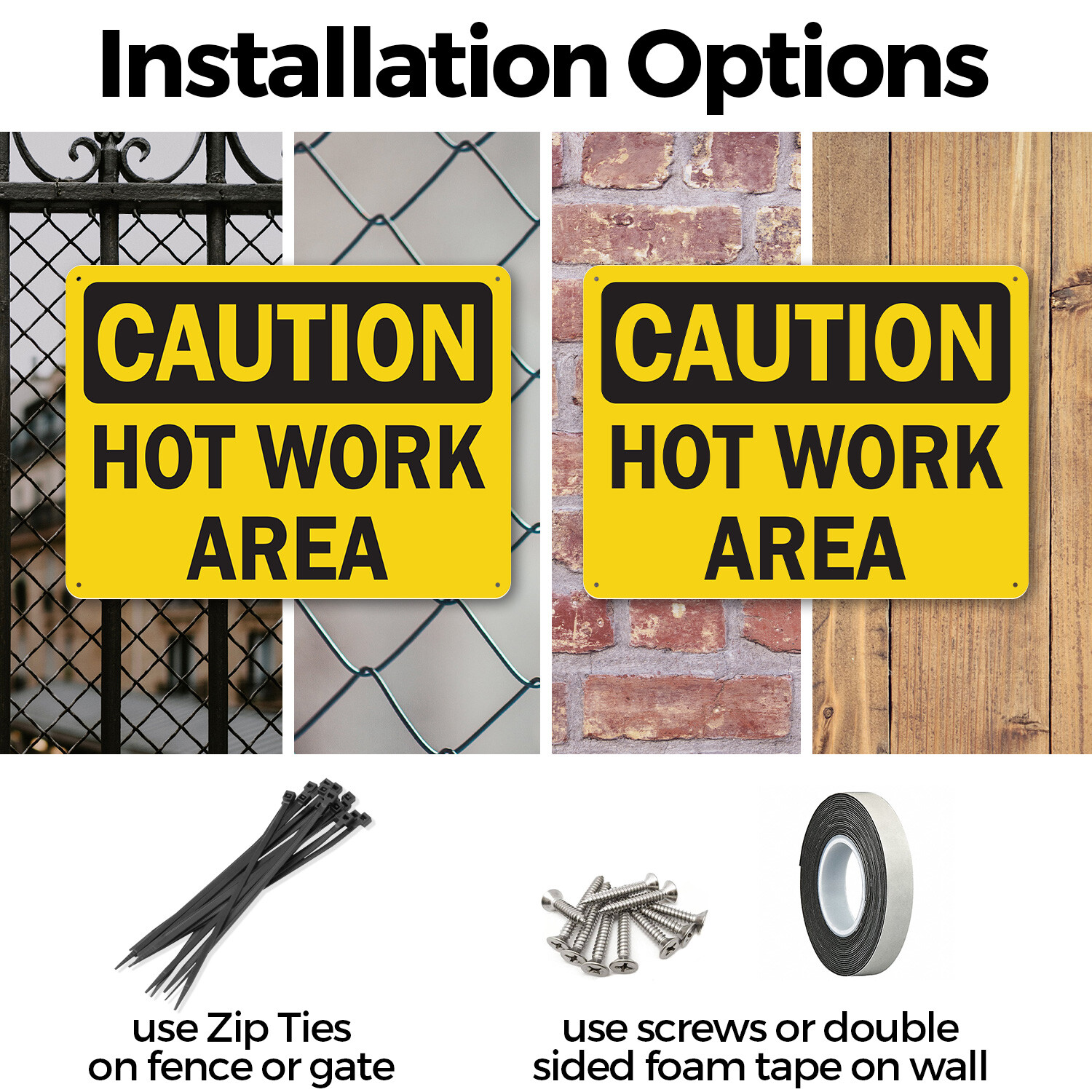(2 Pack) Hot Work Area OSHA Caution Sign Decal Metal Plastic