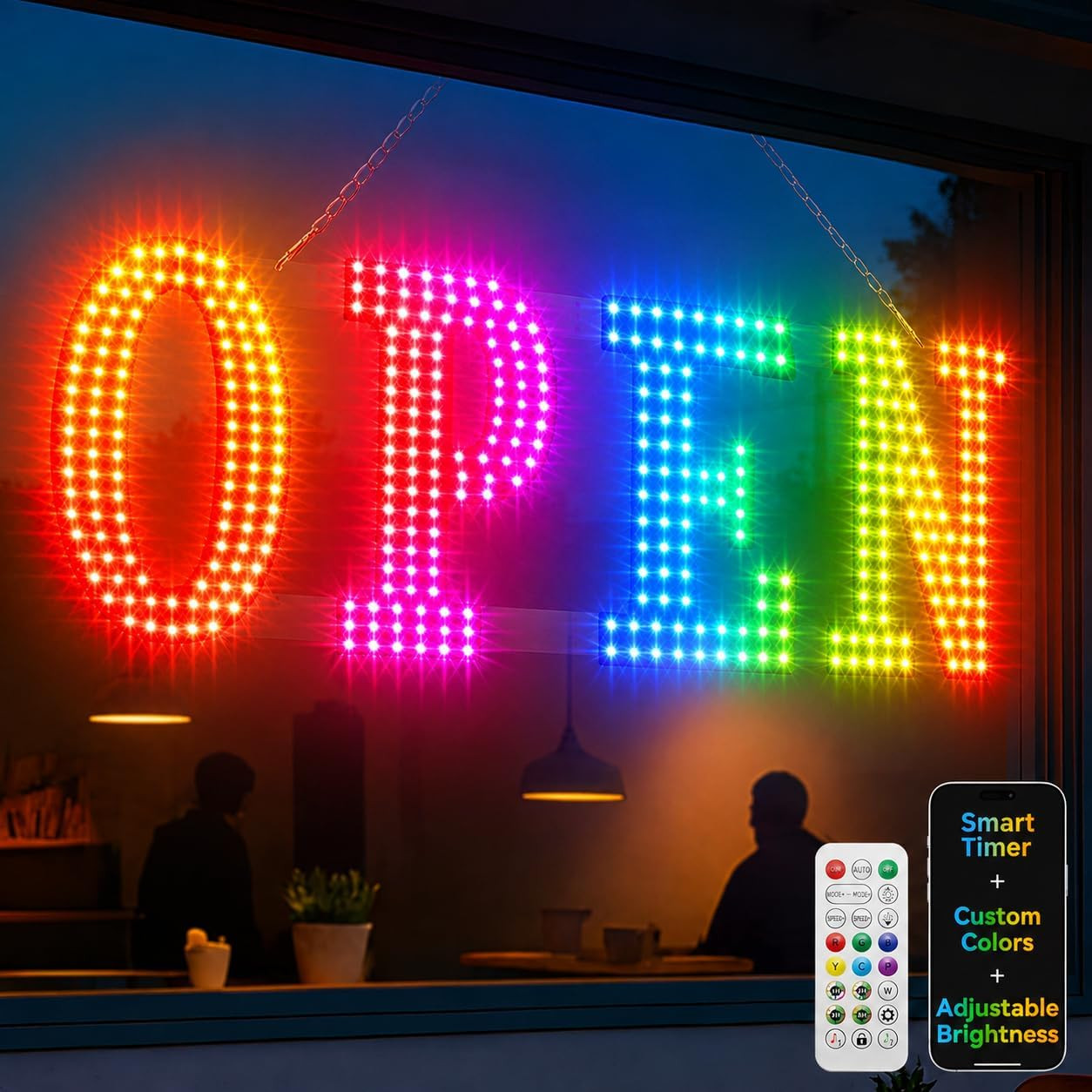 LED Open Sign for Business -48”X16” Large Open Sign with Remote Control, Smart A