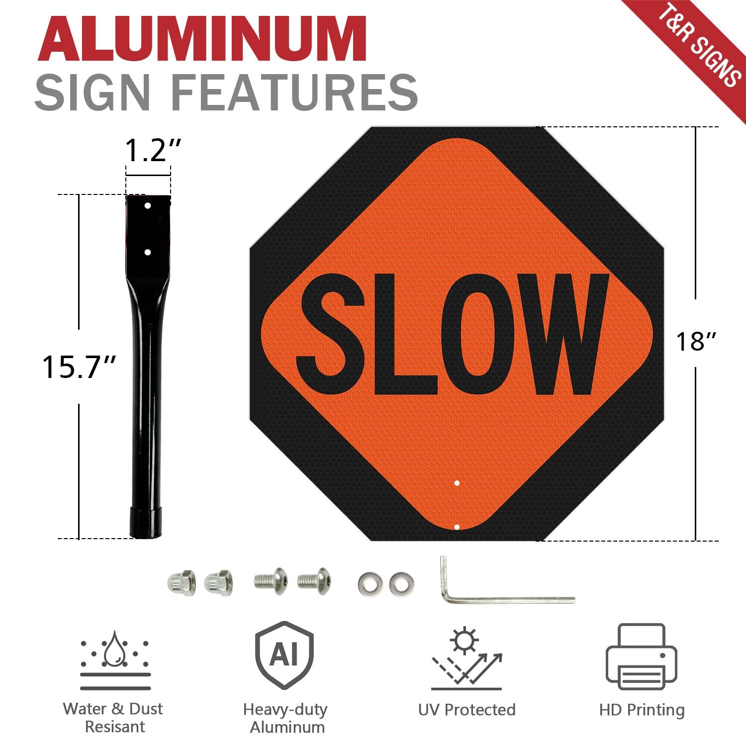 (2 Pack) Large Stop Slow Sign with Handle, 18 x 18 Inches Double Sided Stop/S…