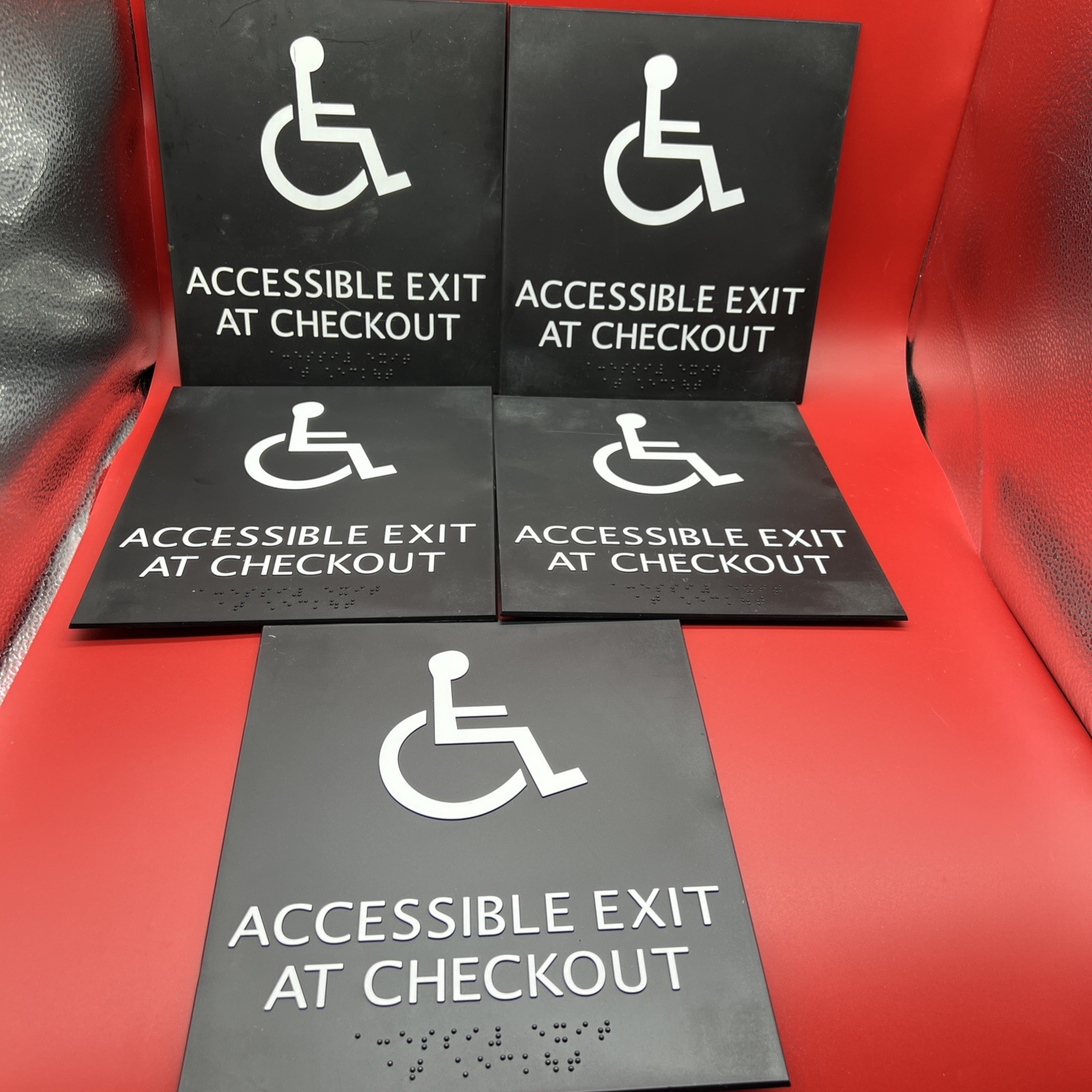 Lot of 5~ Wheelchair Accessible Exit at Checkout Signs w/ Braille Message