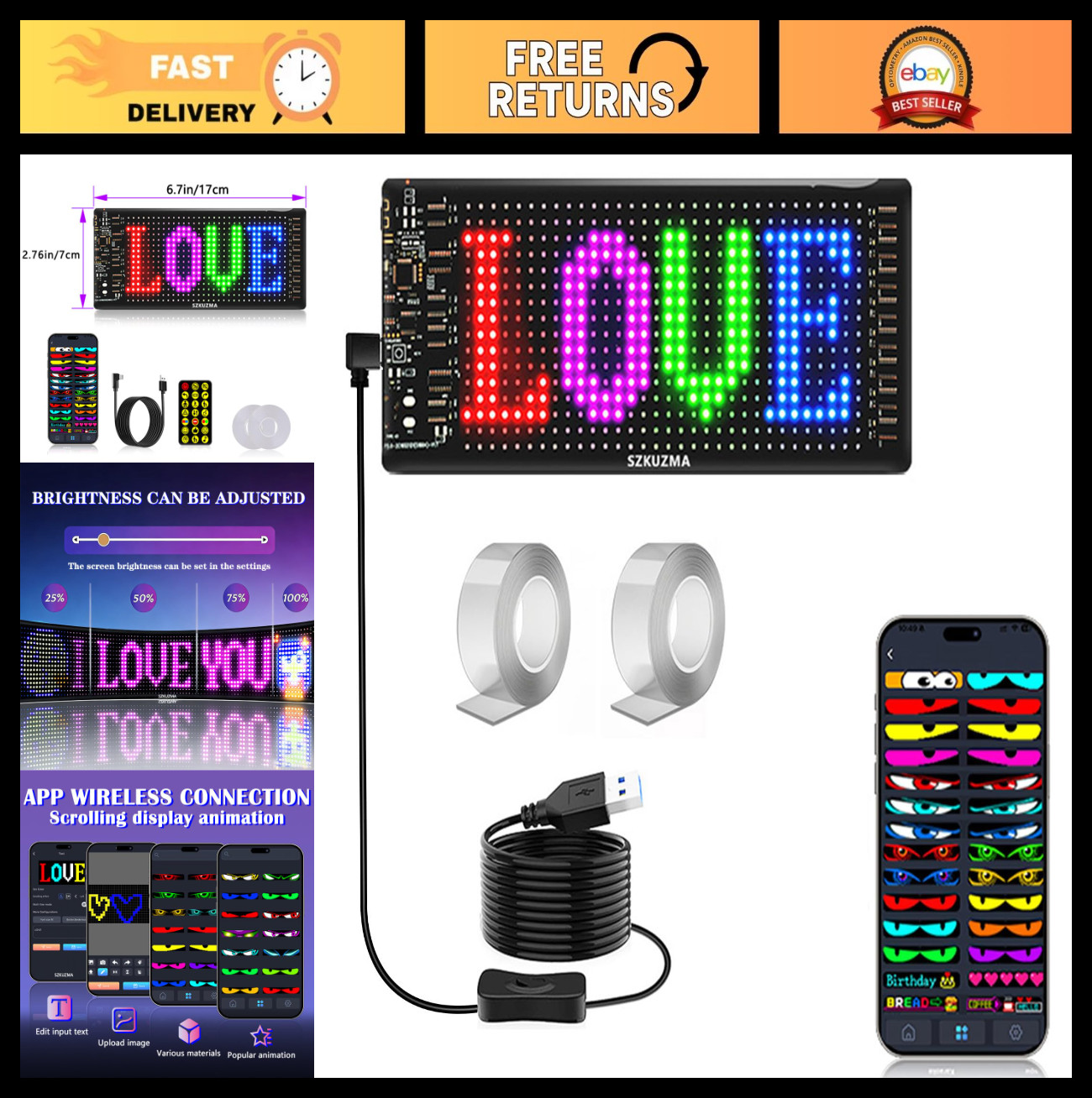 Programmable LED Matrix Sign – Flexible 7×3 Panel for Car, Desk & Events