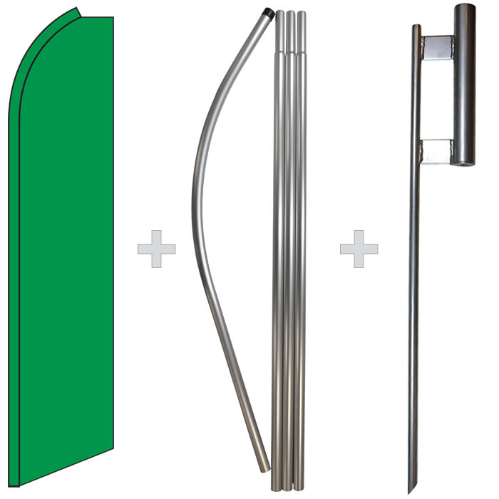 Solid Green 15′ Tall Swooper Flag & Pole Kit Feather Super Bow Banner