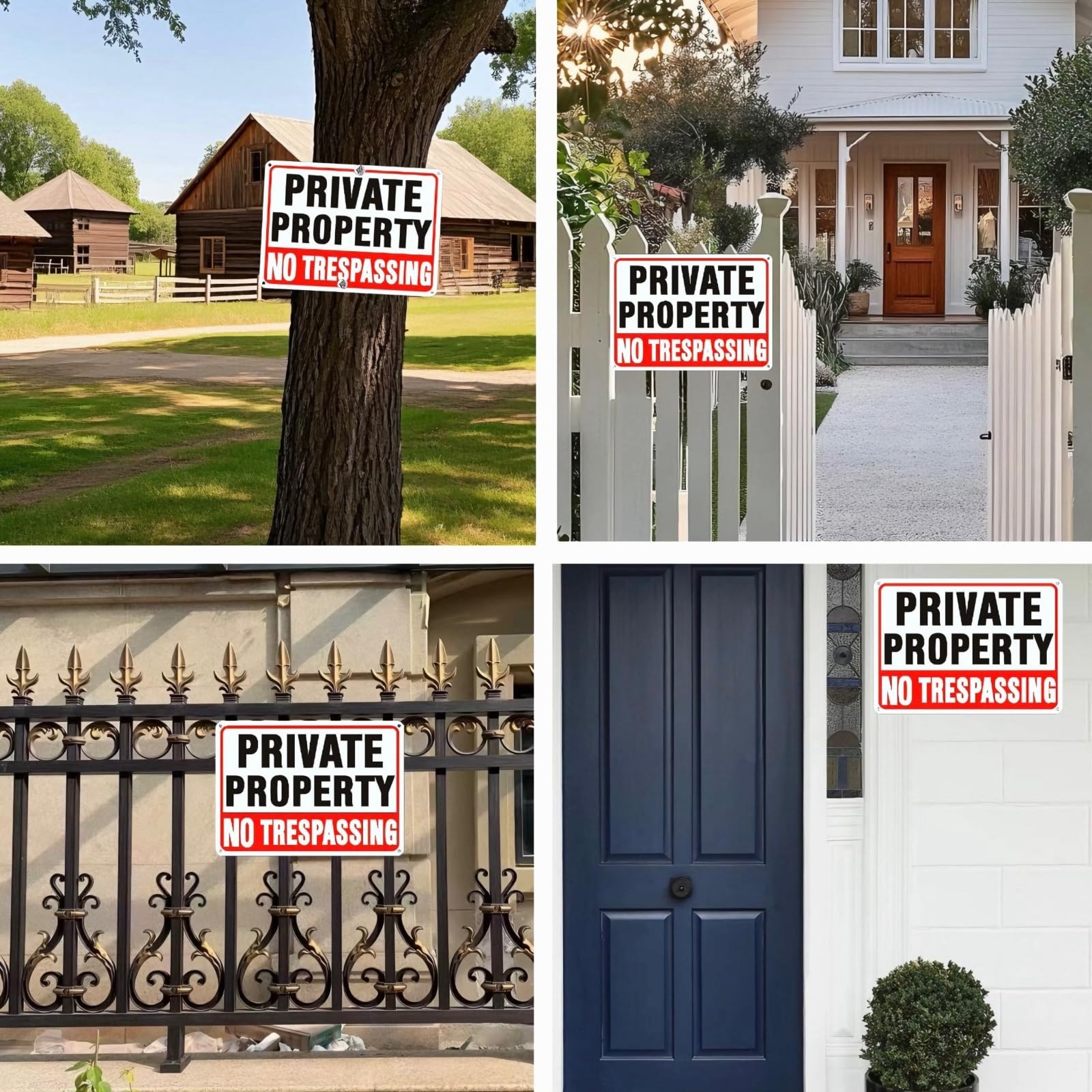 4 Pack No Trespassing Signs Private Property, 10 x 7 Inch Aluminum Signs