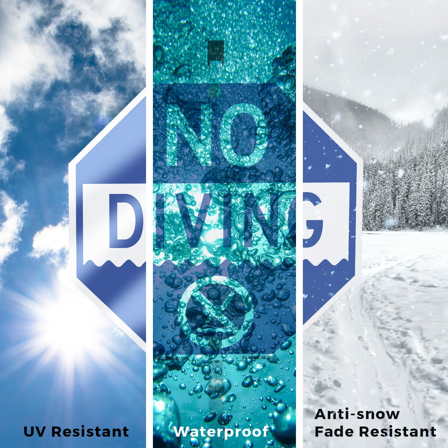 No Diving Octagon Sign With Stake Weather Resistant UV Protected Made in the USA