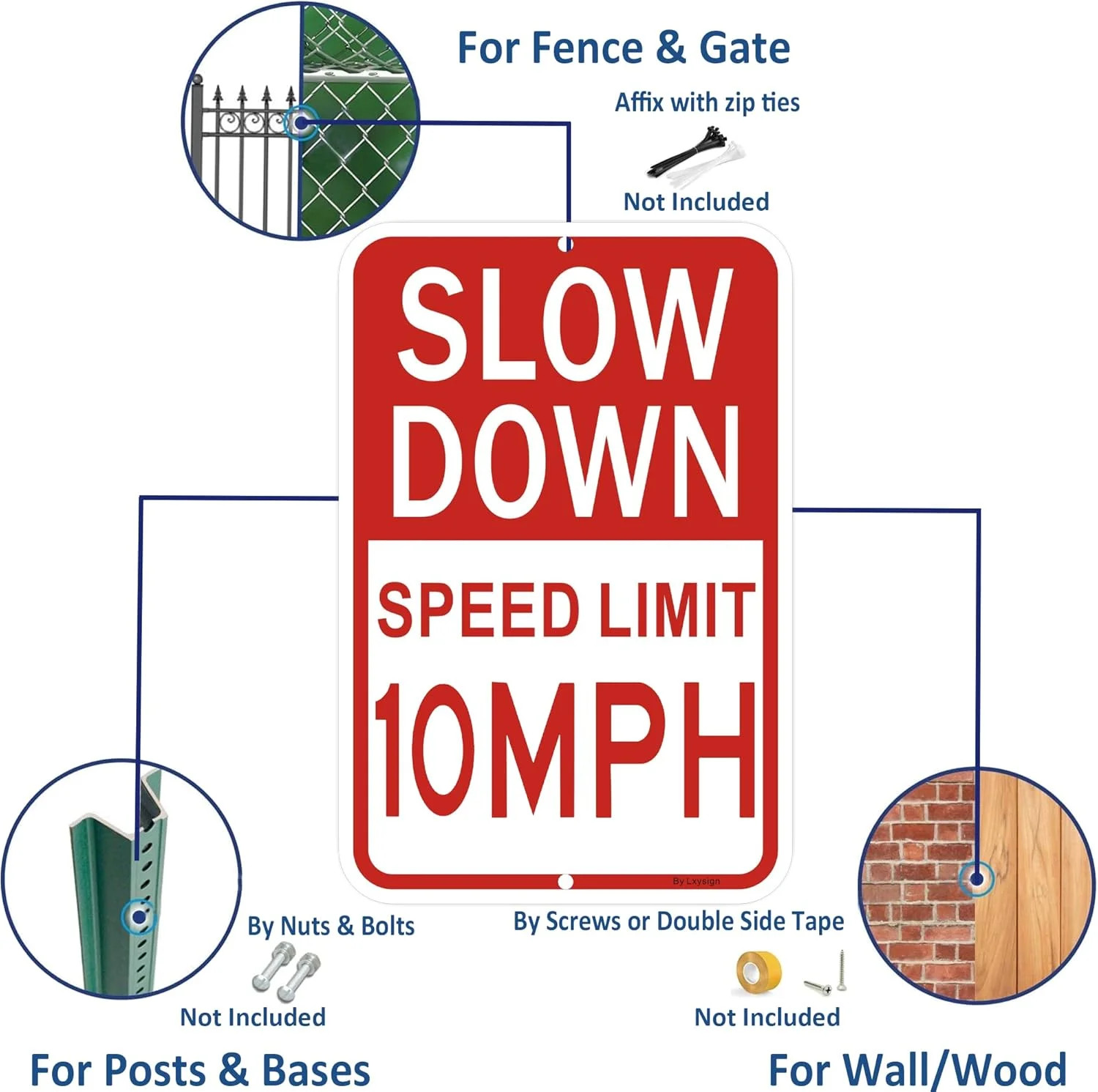 Slow Down Sign, Speed Limit 10 MPH Sign, 18×12 Inches Reflective Aluminum Signs,