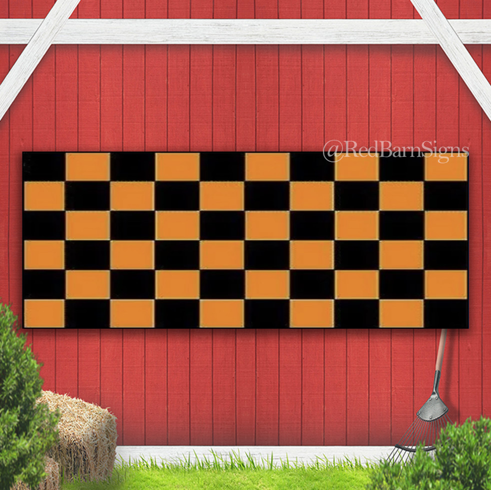 Orange and Black Checkered Advertising Banner Store Sign Party