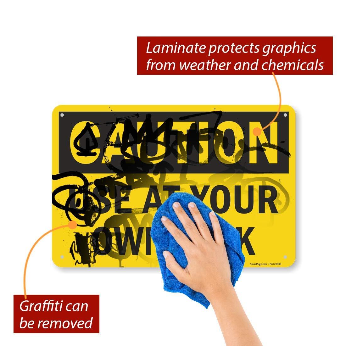 12 x 18 inch “Caution – Use at Your Own Risk” Metal Sign with Pre-cleared hol…