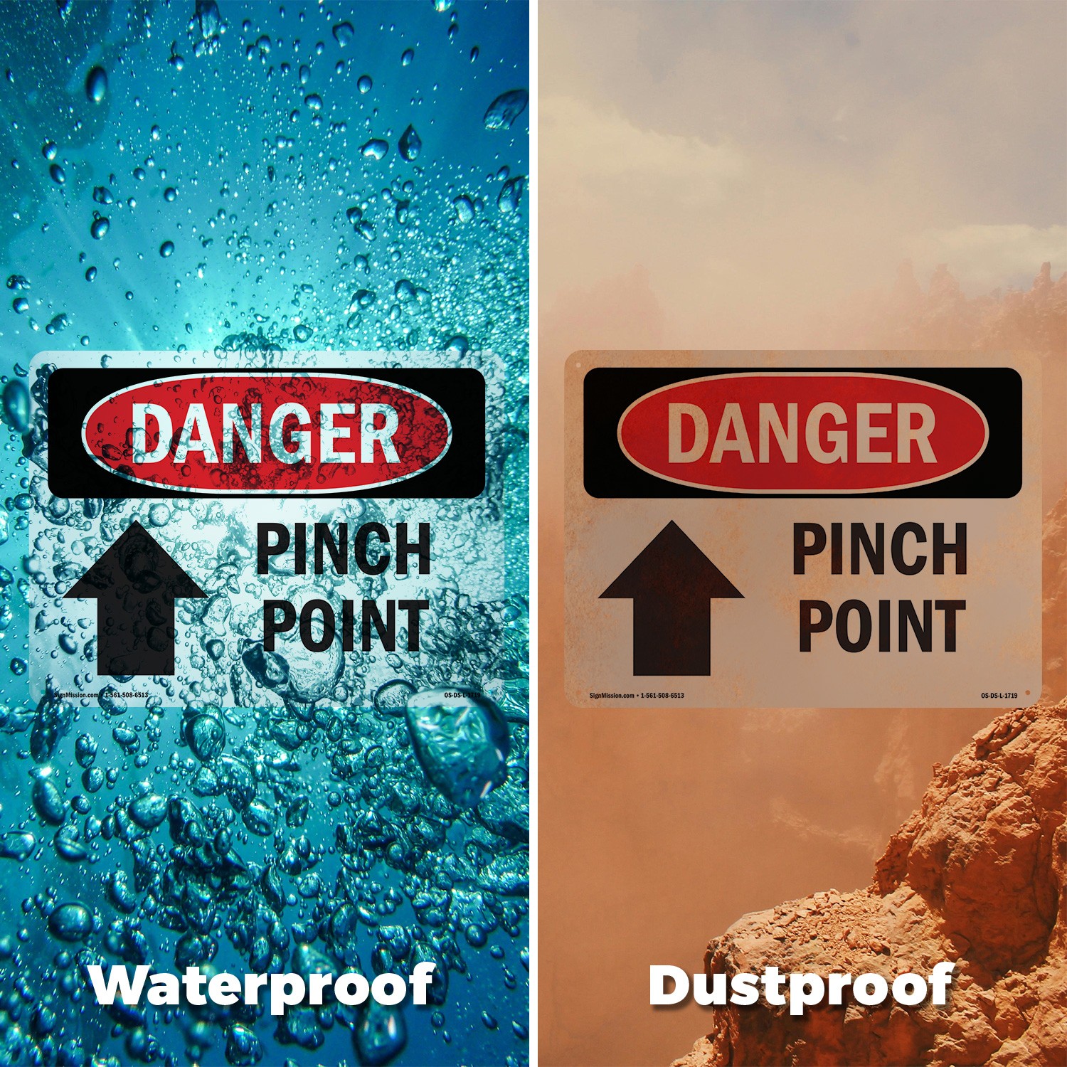 Pinch Point OSHA Danger Sign Metal, Plastic, Or Decal – 5 or 10 Pack