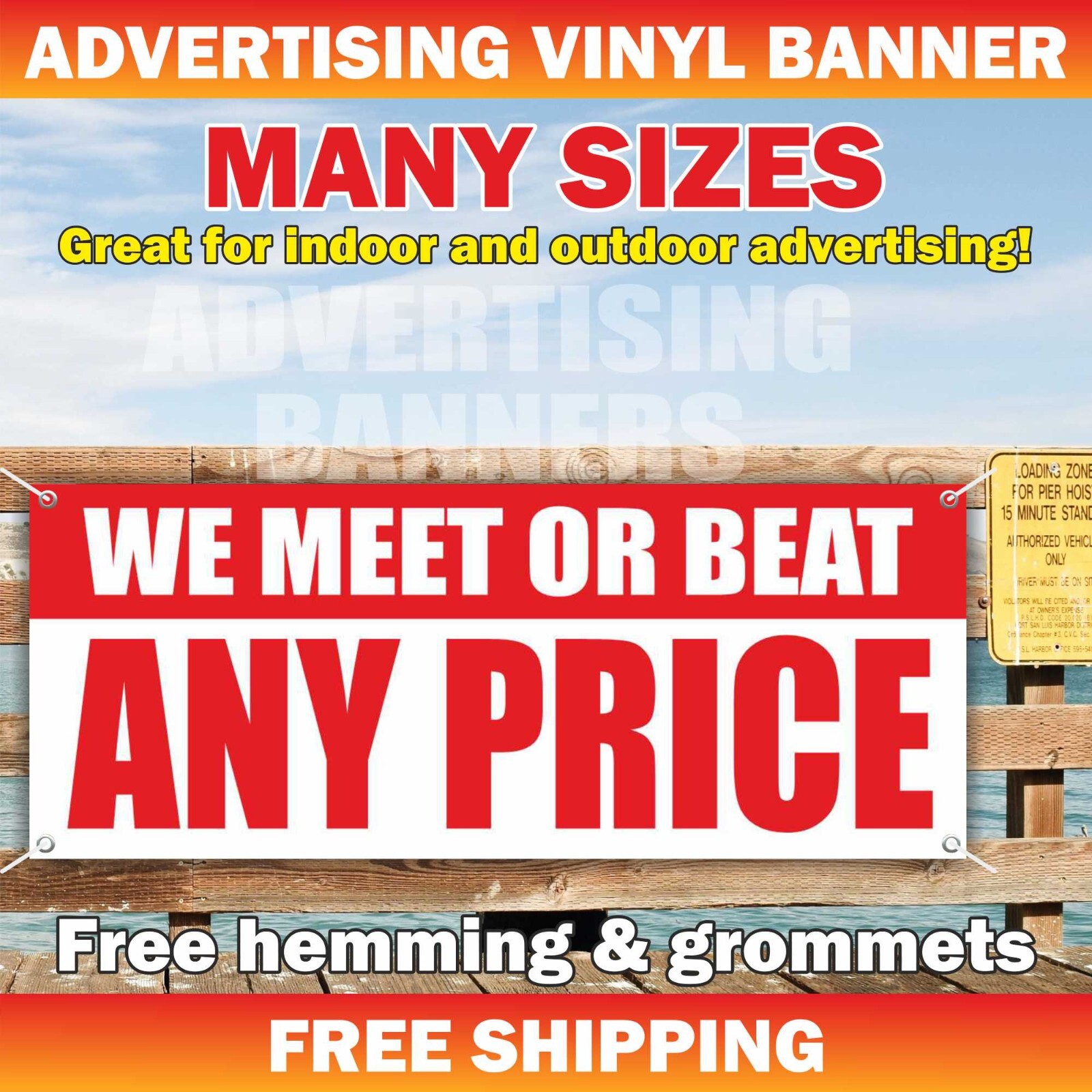 WE MEET OR BEAT ANY PRICE Advertising Banner Vinyl Sign Sale Discount Clearance