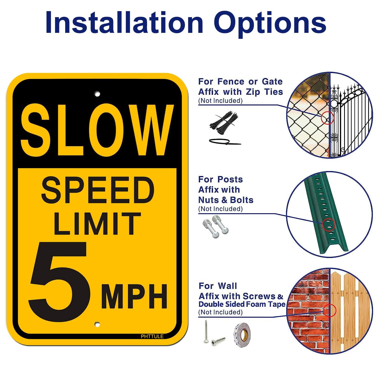 Slow Down Speed Limit 5 MPH Sign (2 Pack) Metal Speed Alert Signs for Street …