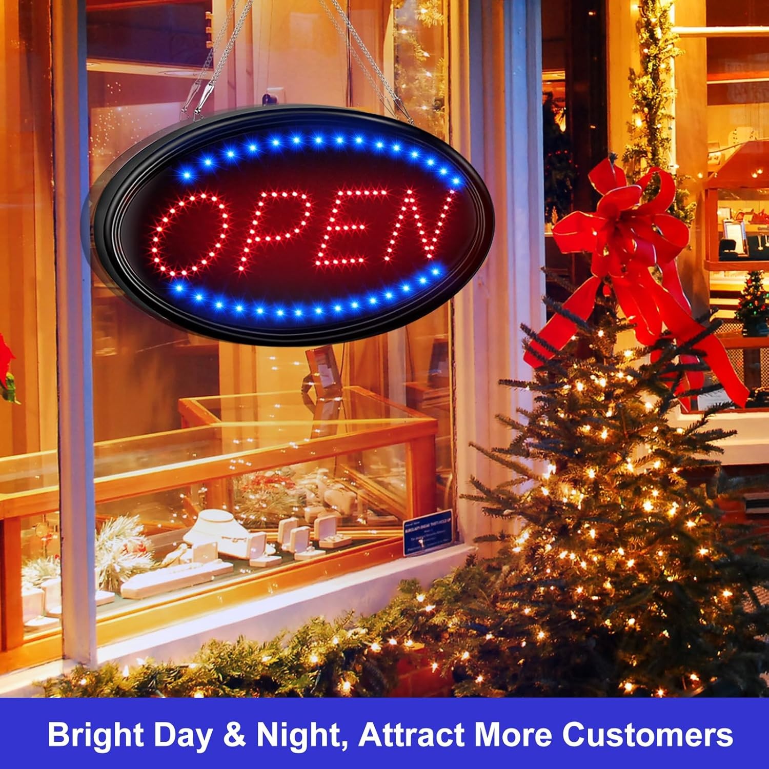 Large 23×14 LED Open Sign with Remote – Flashing & Steady Modes for Business