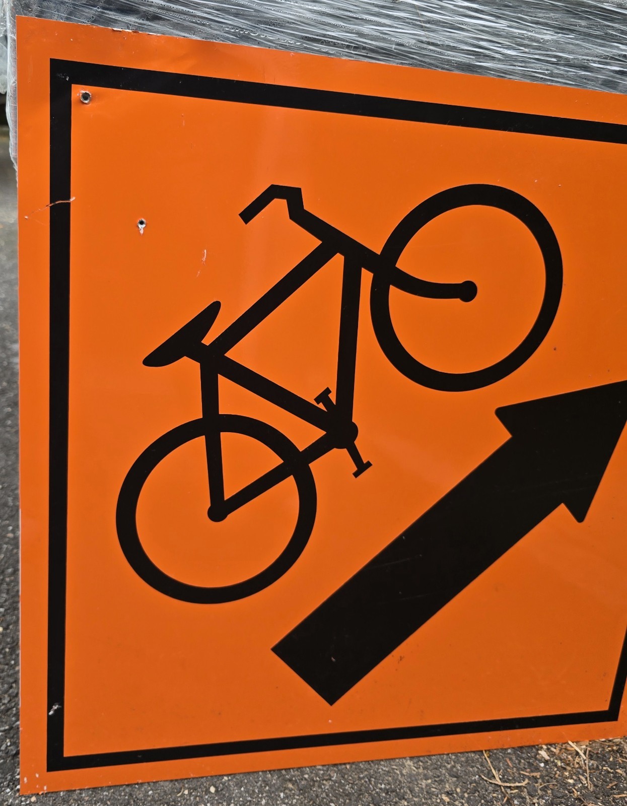 Bicycle Right Arrow Orange Reflective 24″ Street Sign Bike Lane Construction #1