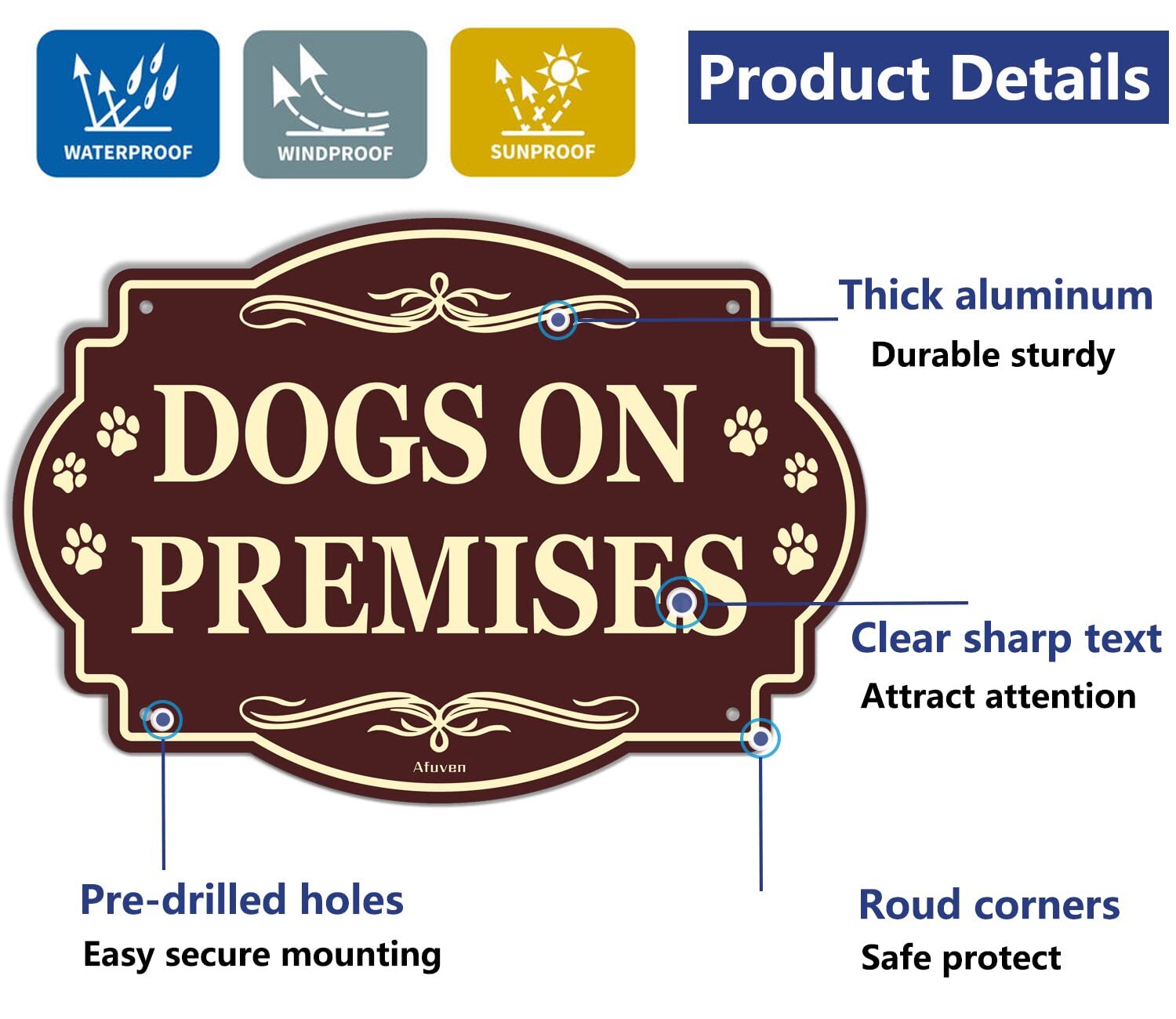 10” x 7” Dog on Premises Sign Reflective Sturdy Rust-Free Aluminum Weatherp…
