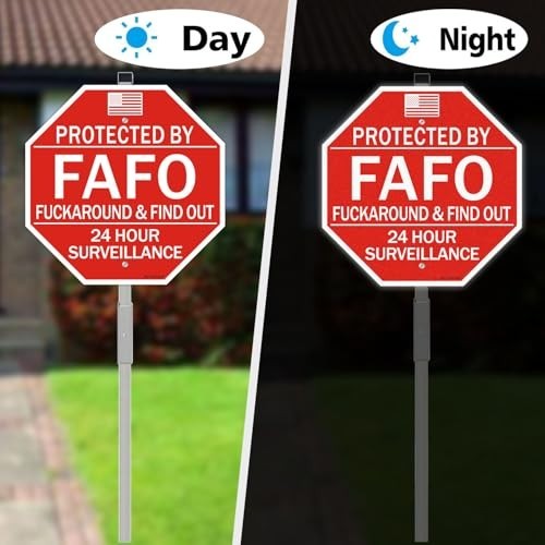 2 Pack Reflective Home Security Signs with 36″ Metal Stakes – Waterproof, UV Pro