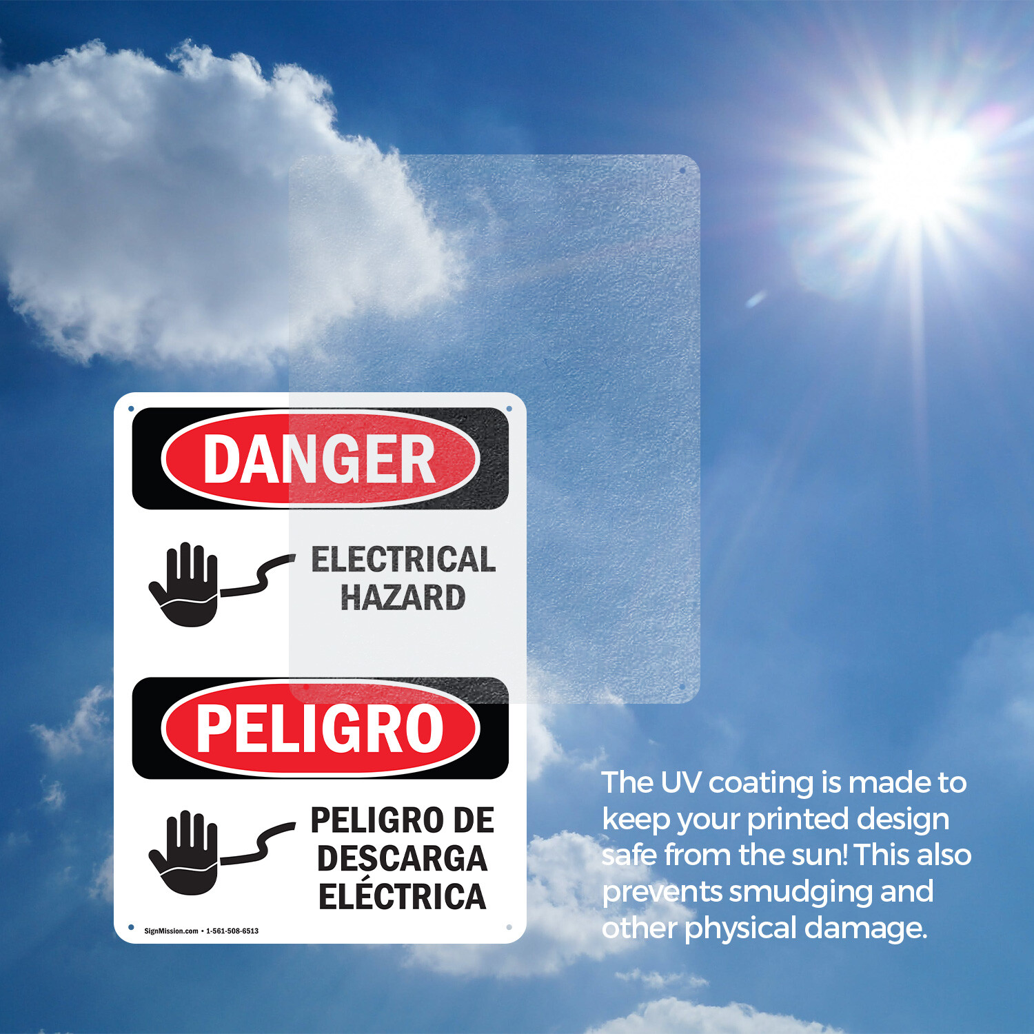 (2 Pack) Electrical Hazard Bilingual OSHA Danger Sign Decal Metal Plastic