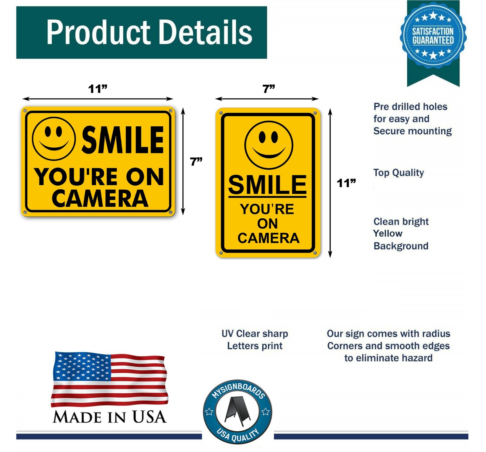 (2) Smile You’re on Camera Yellow Warning Signs Home Yard Security cctv Sign