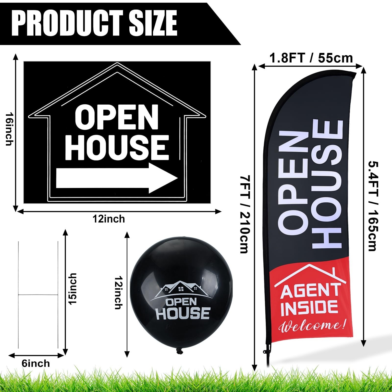 106 Pcs Real Estate Kit – Open House Flags, Directional Signs, Balloons & Stakes