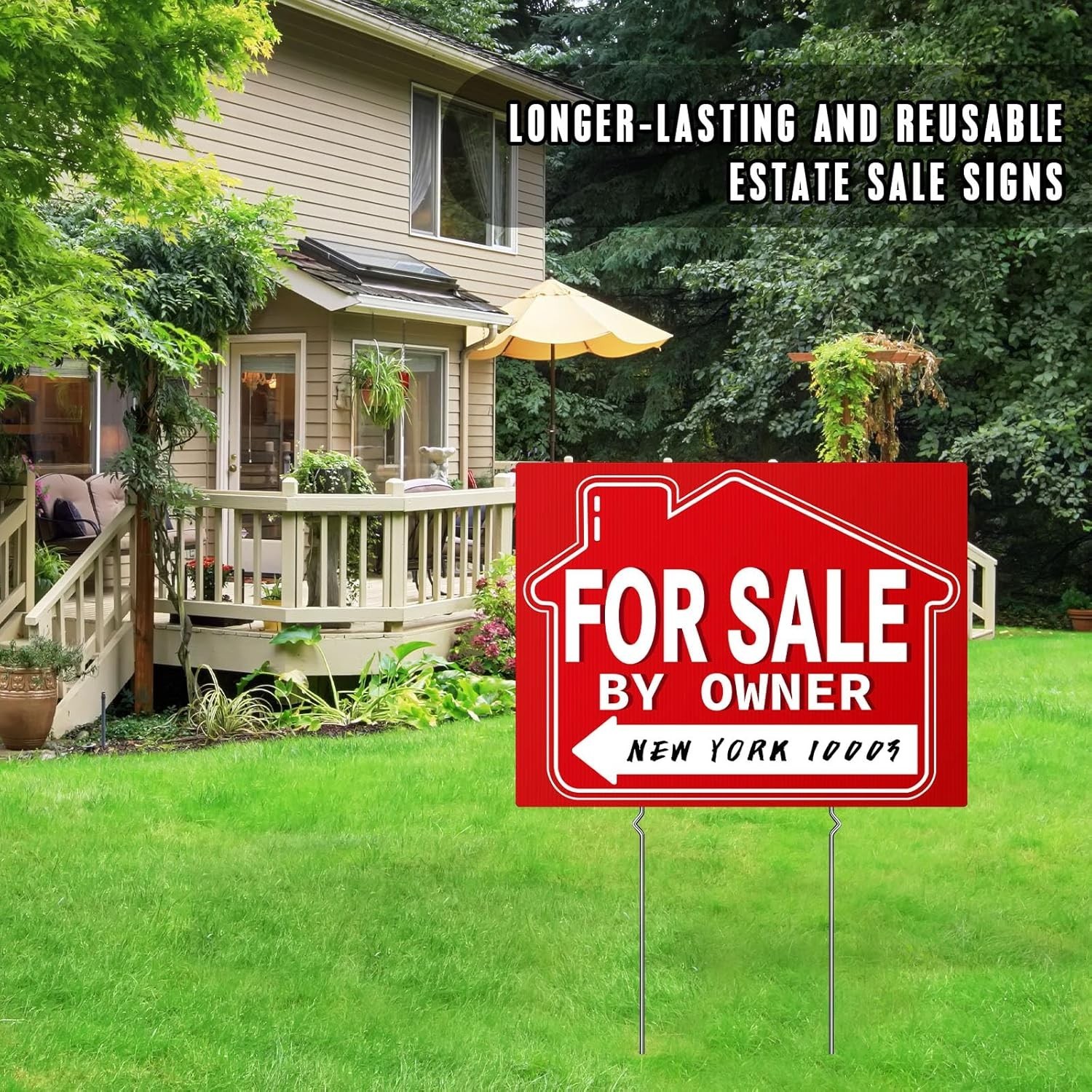 For Sale By Owner Yard Sign 3 Pack 18X14 Double-Sided Signs with Metal Stakes