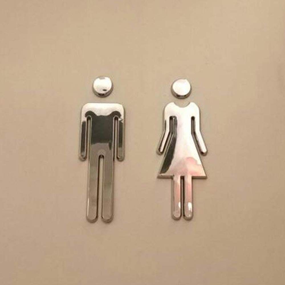 Modern Unisex Bathroom Sign, Men, Women, Toilet, Acrylic, Adhesive, Restroom