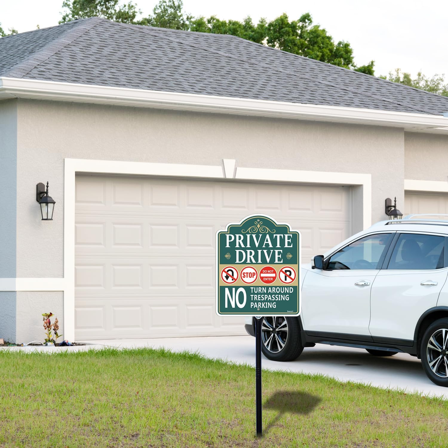 Private Drive No Turn around Sign with 34.6″ Stake for Yard, 12″ X 10″ Private D