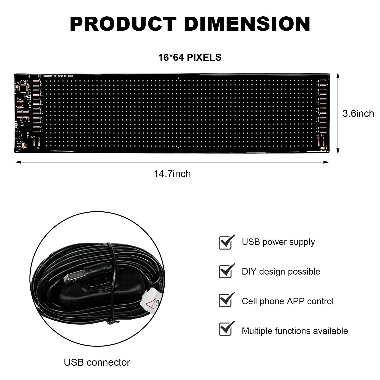 Programmable LED Scrolling Sign 14.7″x3.6″ Bluetooth Custom Text Display for Car