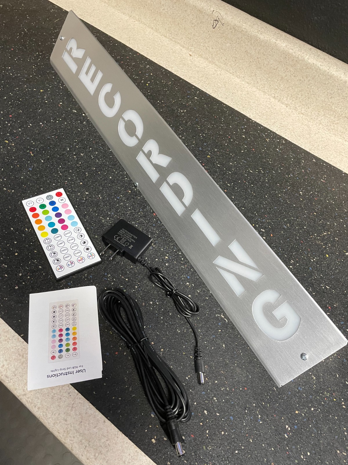 Lighted Sign “RECORDING” 24 inch Aluminum 120V. Remote & Bluetooth