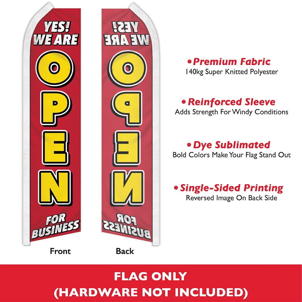 Open for Business Advertising Swooper Feather Flutter Flag Open Sign