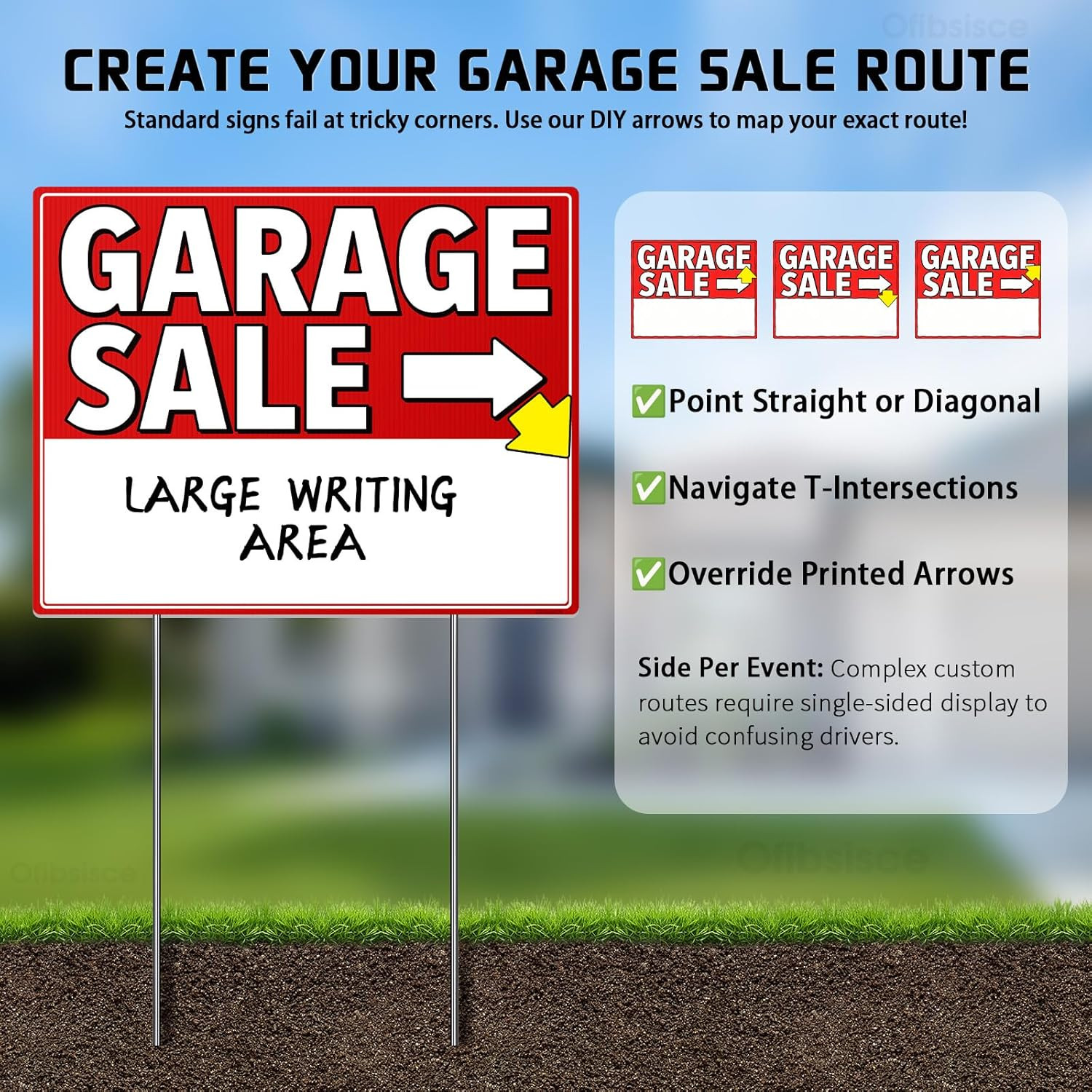Garage Sale Sign Kit with Stakes – 17X13″ Yard Sale Signs for Custom Route Navig