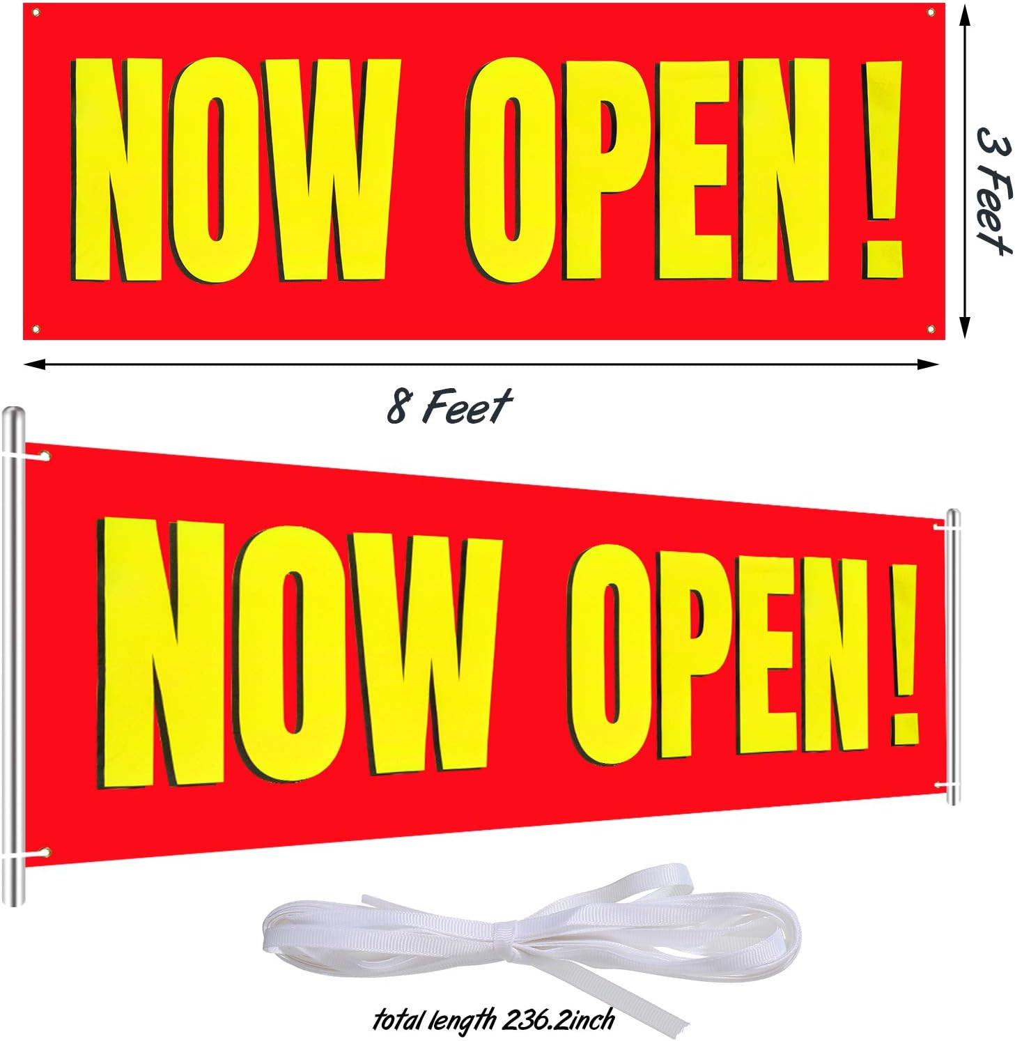 3 x 8 Feet Banner Outdoor, Indoor Sign Polyester Cloth Now Open Sign!