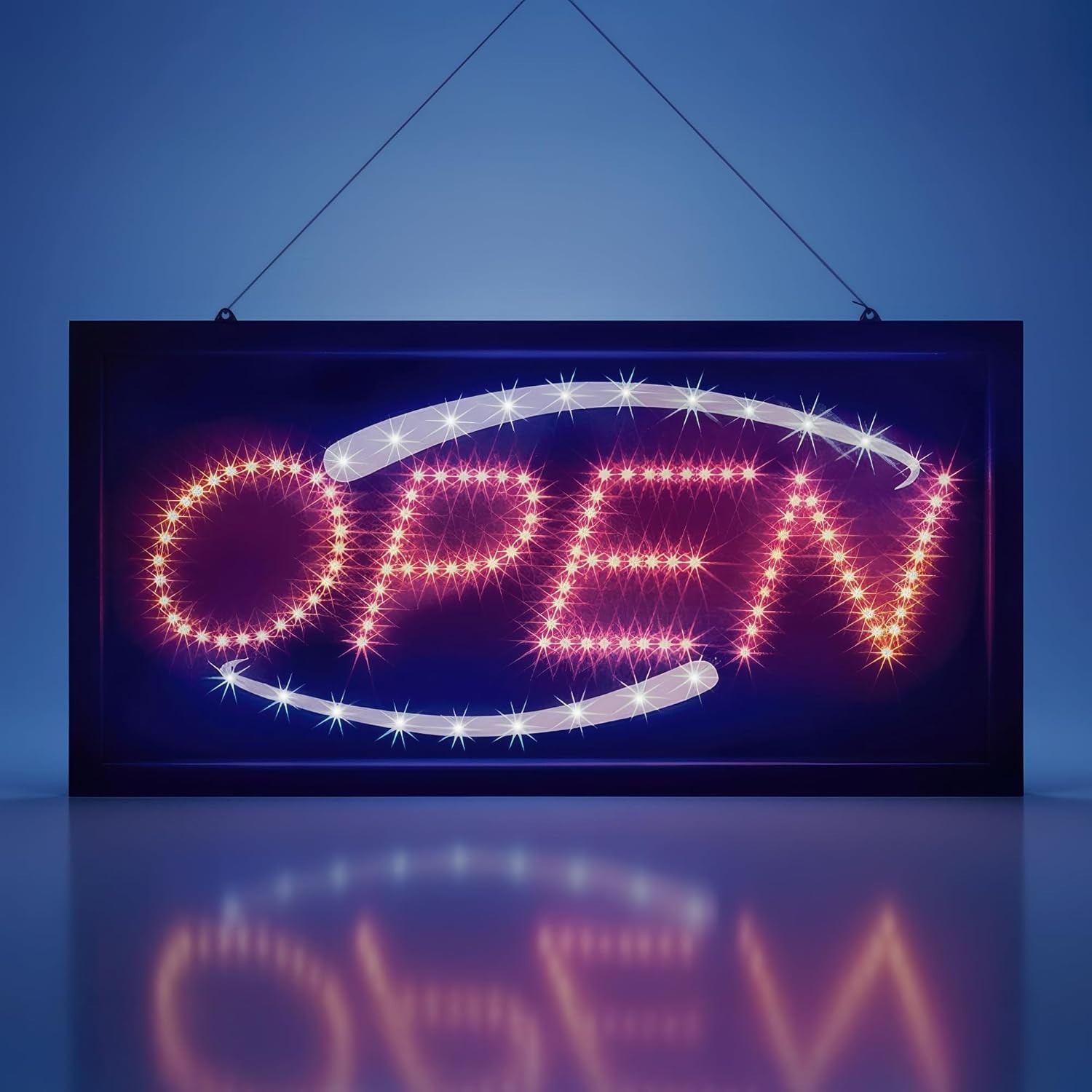 “Flashing” LED Open Sign 19″x10″ Bright Neon Light Display Board for Storefront