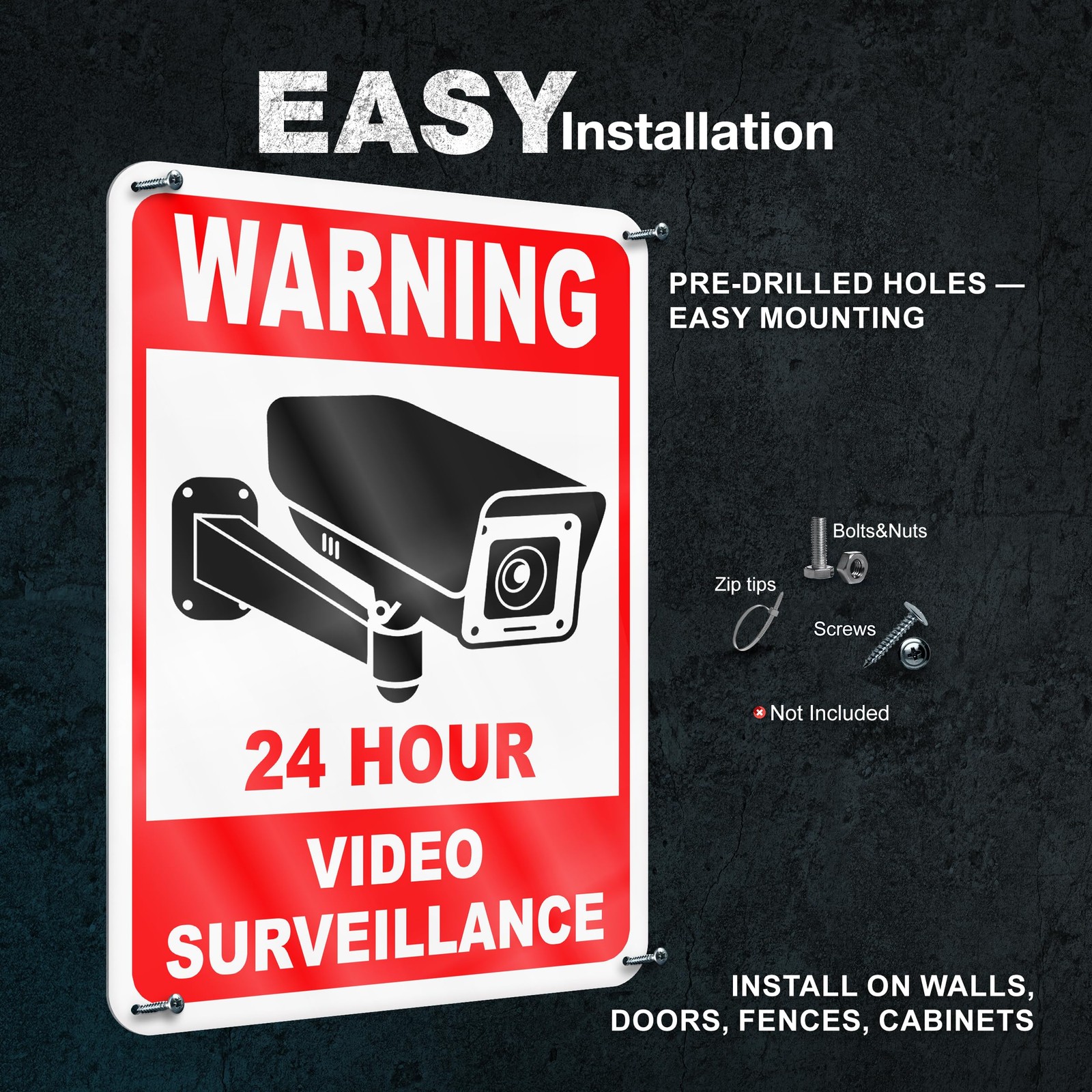 24 Hour Video Surveillance Sign 7×10 Aluminum 2 Reflective Weatherproof Security
