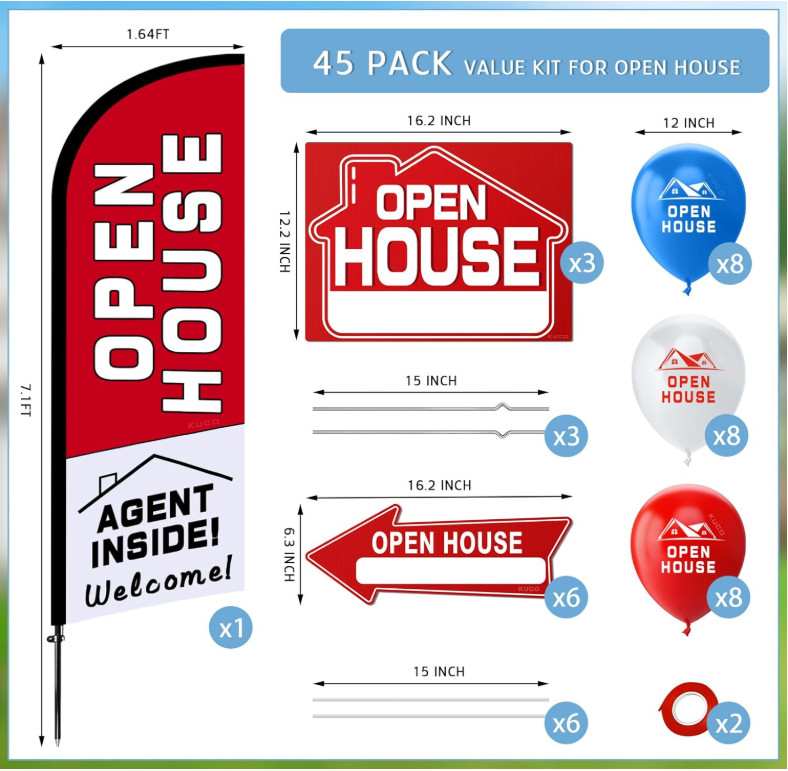 Open House Signs Kit (45 Pcs), 1 Pack Open House Flag, 9 Pack Open House Sign…