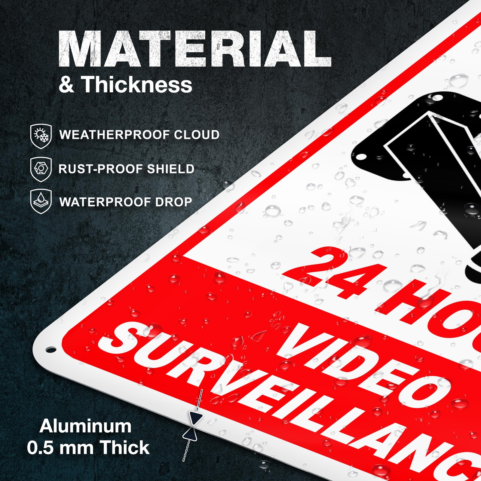 24 Hour Video Surveillance Sign 7×10 Aluminum 2 Reflective Weatherproof Security