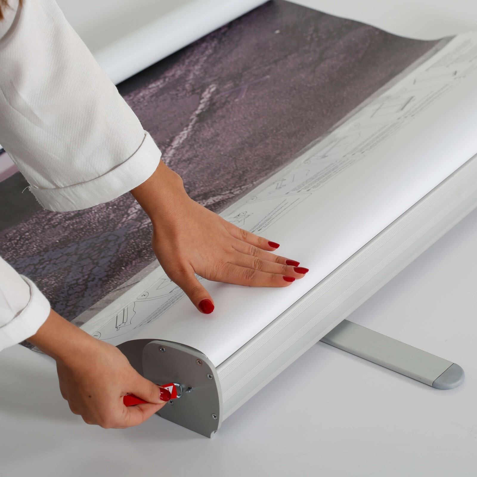 Retractable Banner Stand- Floor Standing Eco Roll Banner Holder Silver Aluminum