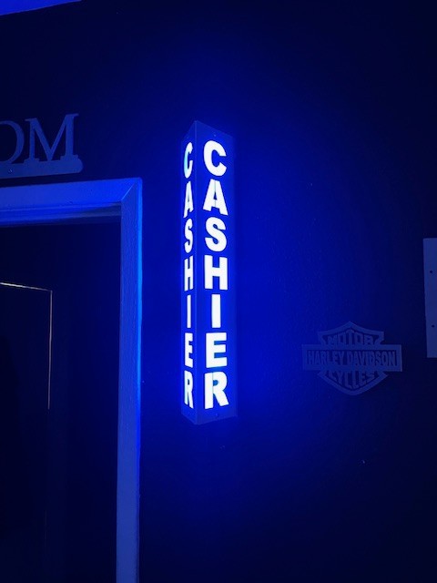 CASHIER Lighted LED Sign. 18 inch. Aluminum. 120V w/ Remote & Bluetooth.