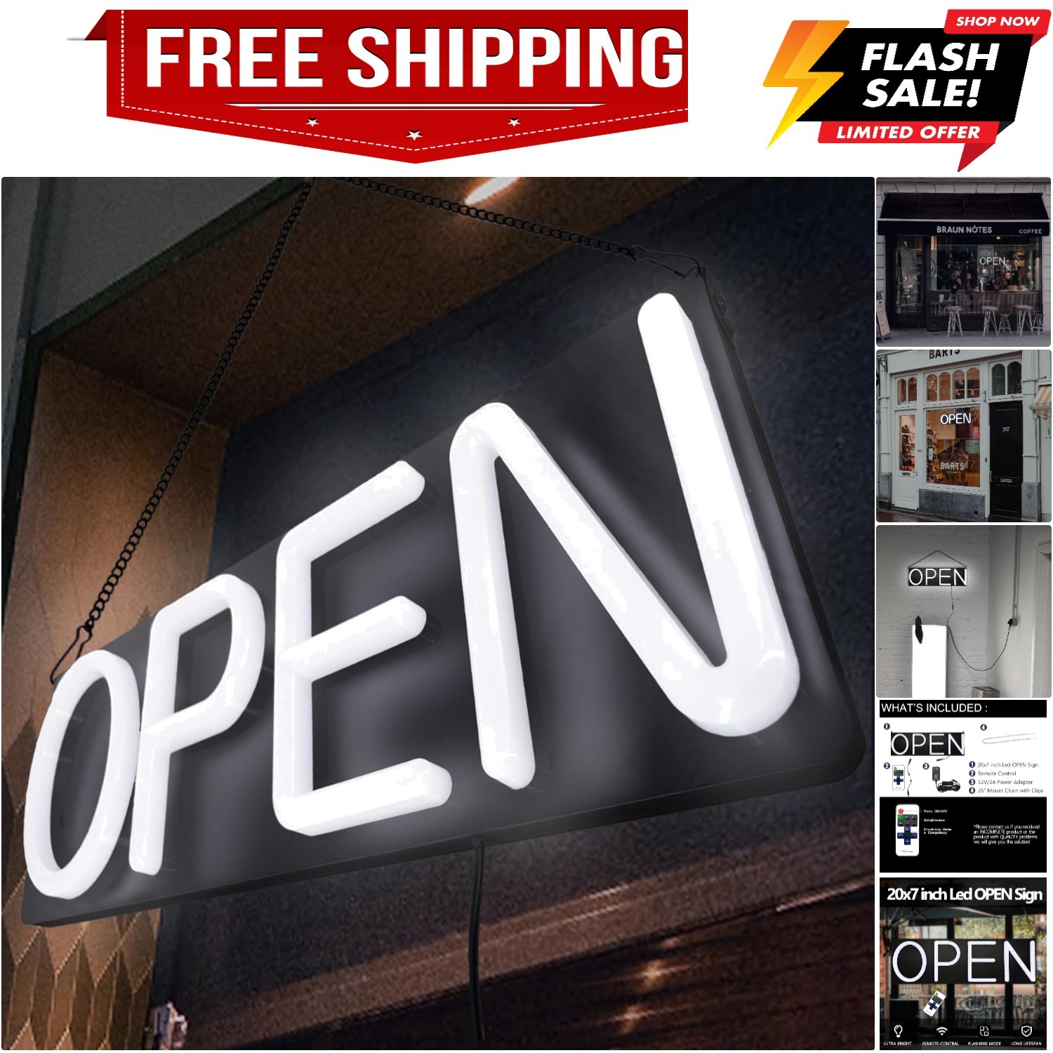 Open Signs for Business,Neon Open Sign Led,20×7 inch with Remote Control,Brig…