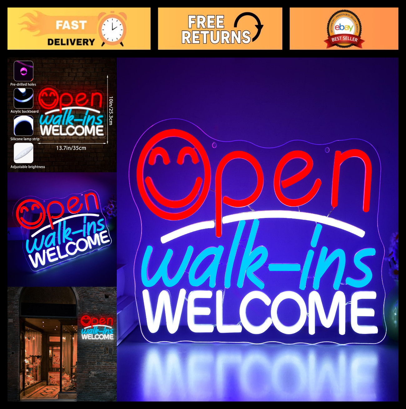 Dimmable Open Neon Sign for Wall Decor – LED Business Sign for Cafe, Bar, Store,
