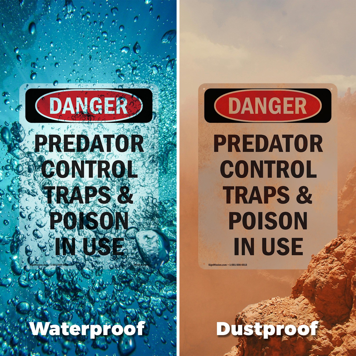 Portrait Predator Control Traps OSHA Danger Sign Metal,, Decal 5 or 10 Pack