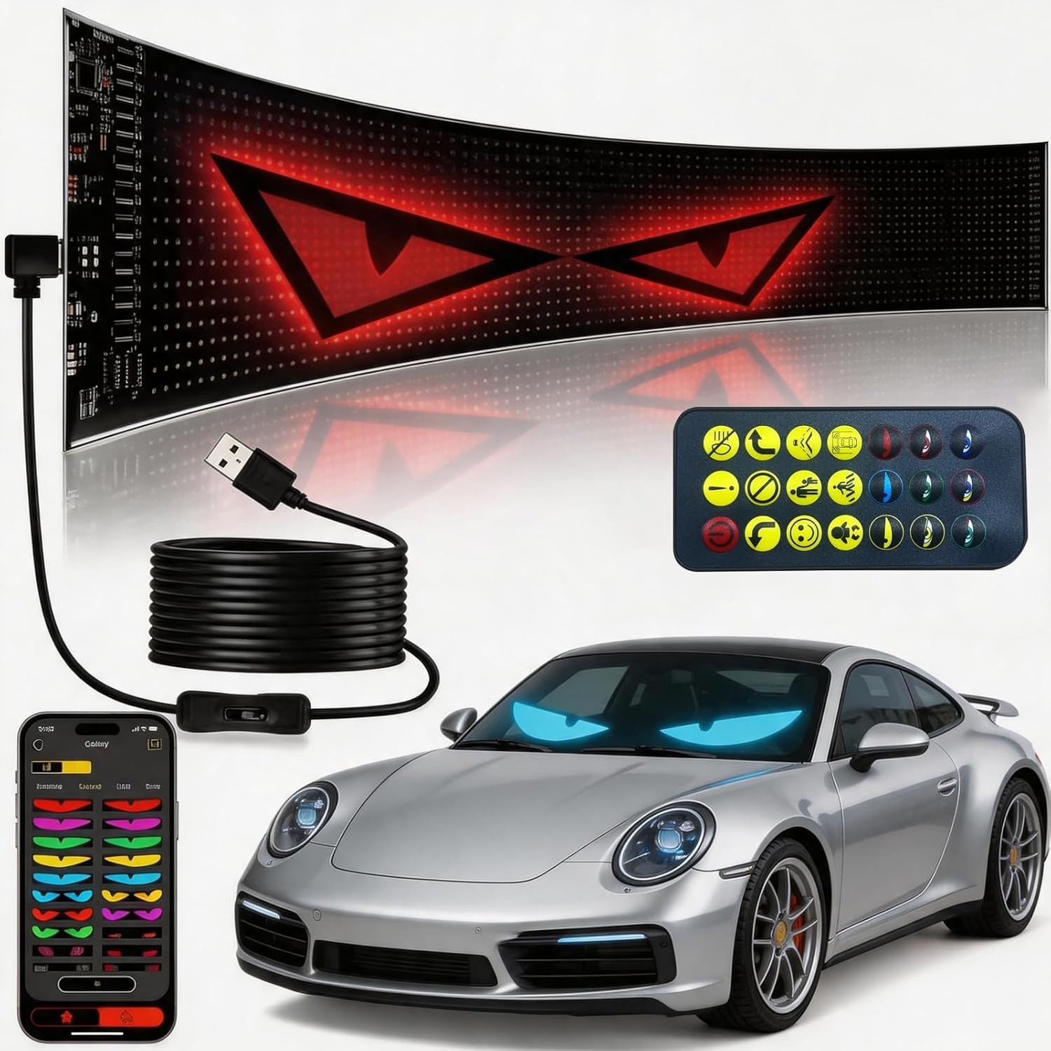 Durable Bluetooth LED Sign for Cars – 196″ Cable & USB Powered Brightness