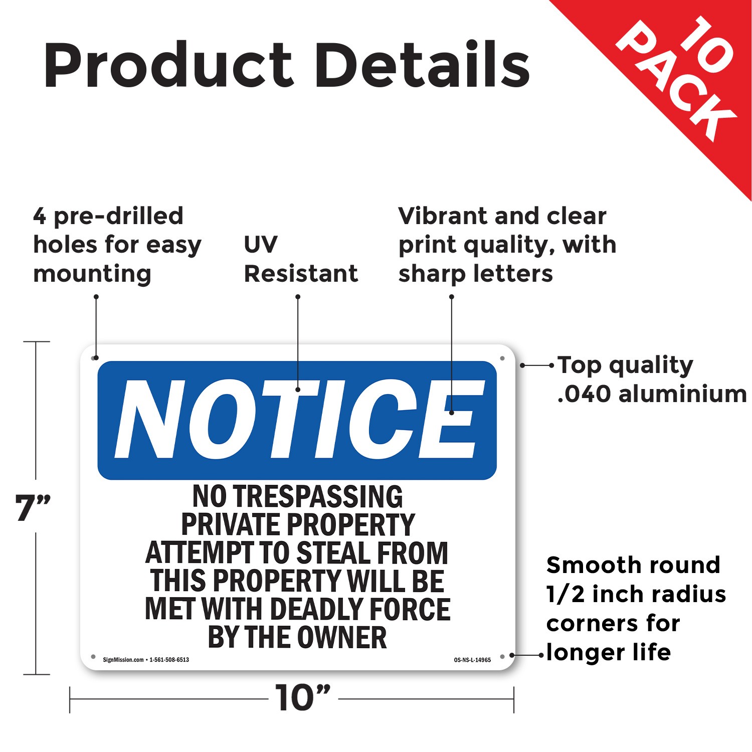 No Trespassing Private Property Attempts OSHA Notice Sign, Decal 5 or 10 Pack