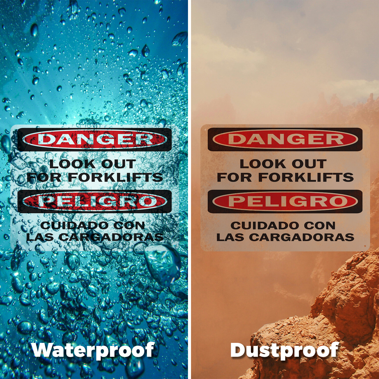 (2 Pack) Look Out For Forklifts Bilingual OSHA Danger Sign Decal Metal Plastic