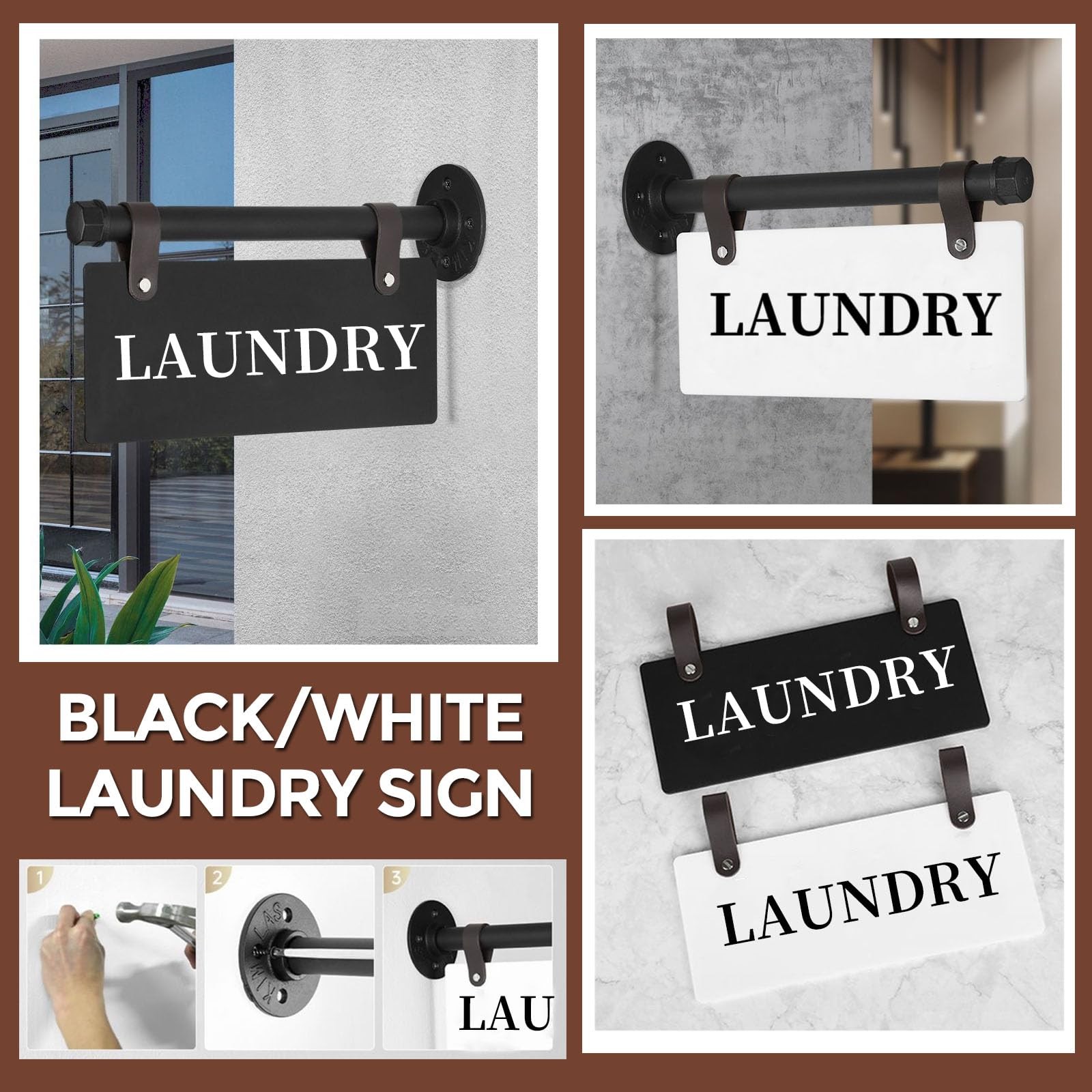 Laundry Metal Wall Sign 11″ x 6″ Wall-Mounted Laundry Room Sign Double-Sided …