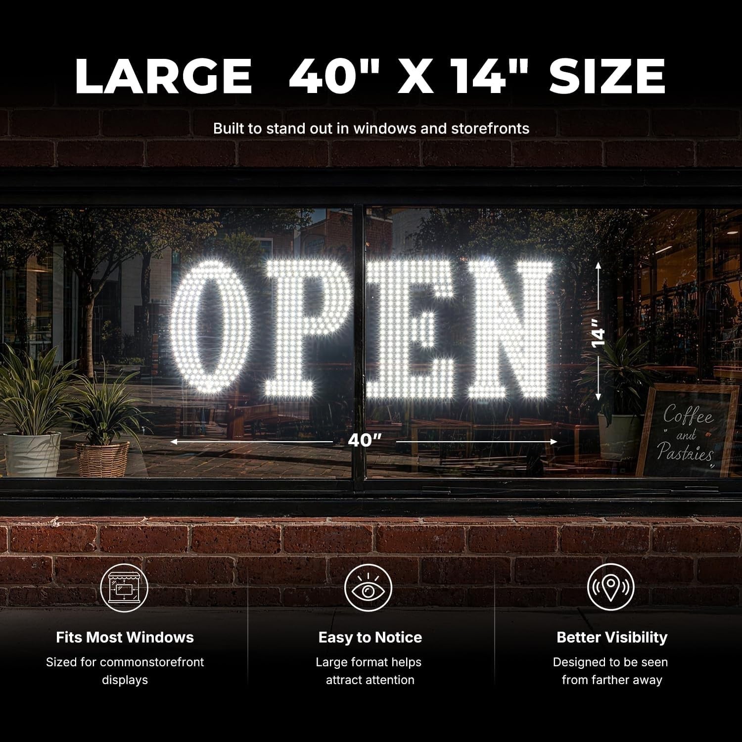 40″ x 14″ Large LED Open Sign with Remote Control High Bright Visibility Busines