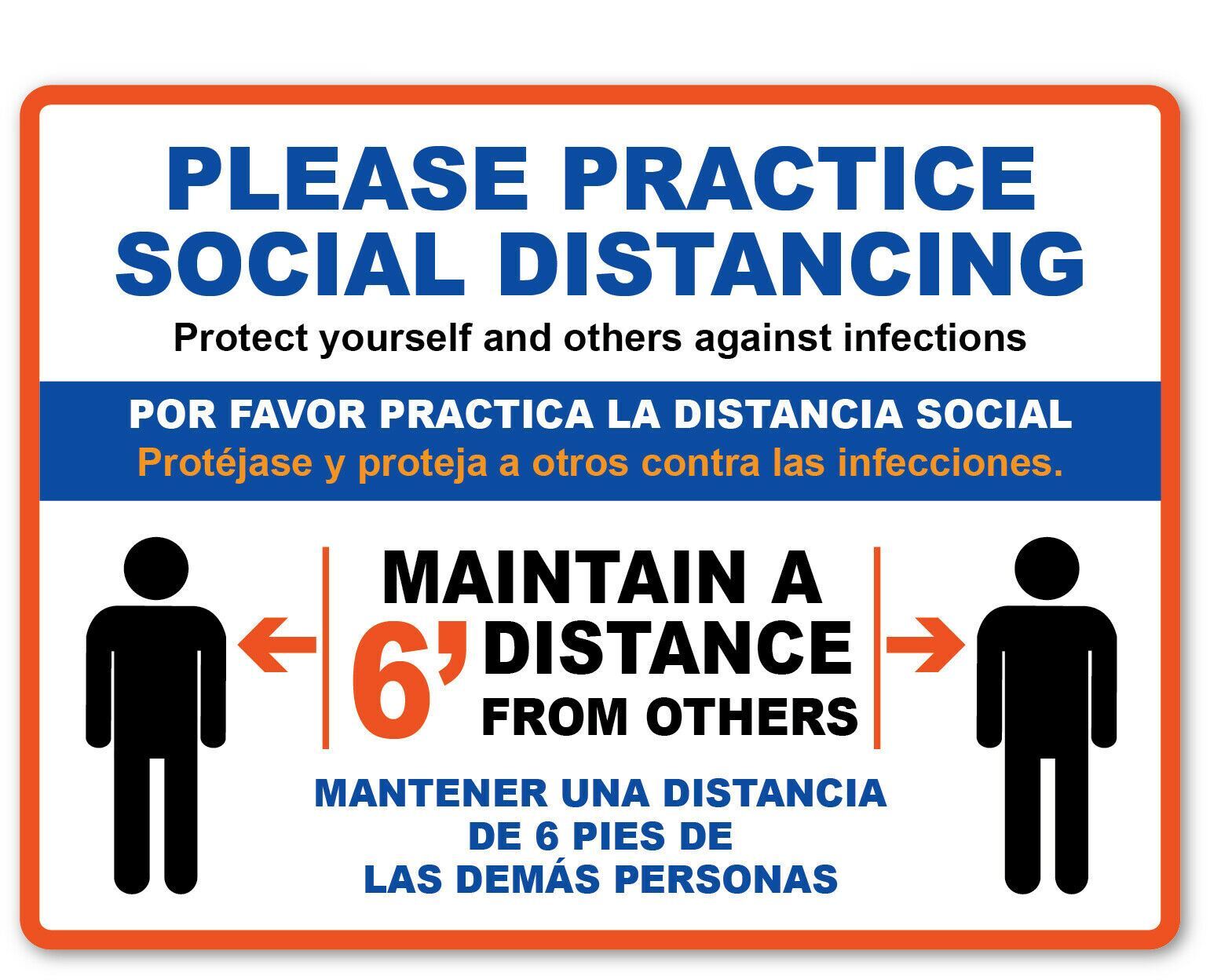 SOCIAL DISTANCING English Spanish Sign 19 VIRUS Business Office