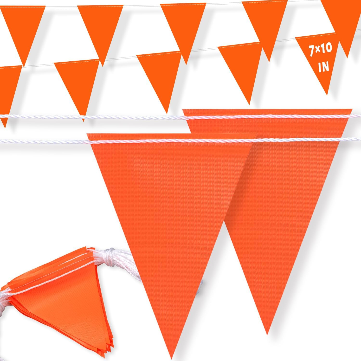 105Ft Pennant Banner Flags, 7X10 Orange 45 Pcs High Visibility Safety Flagging