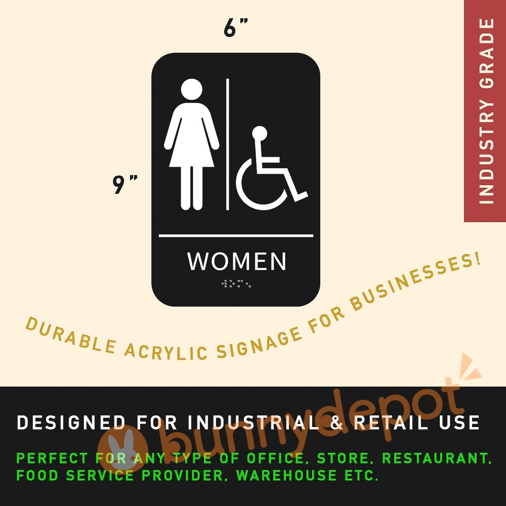 Women Restroom Sign ADA Braille Self Adhesive with 3M Tape 9″ x 6″