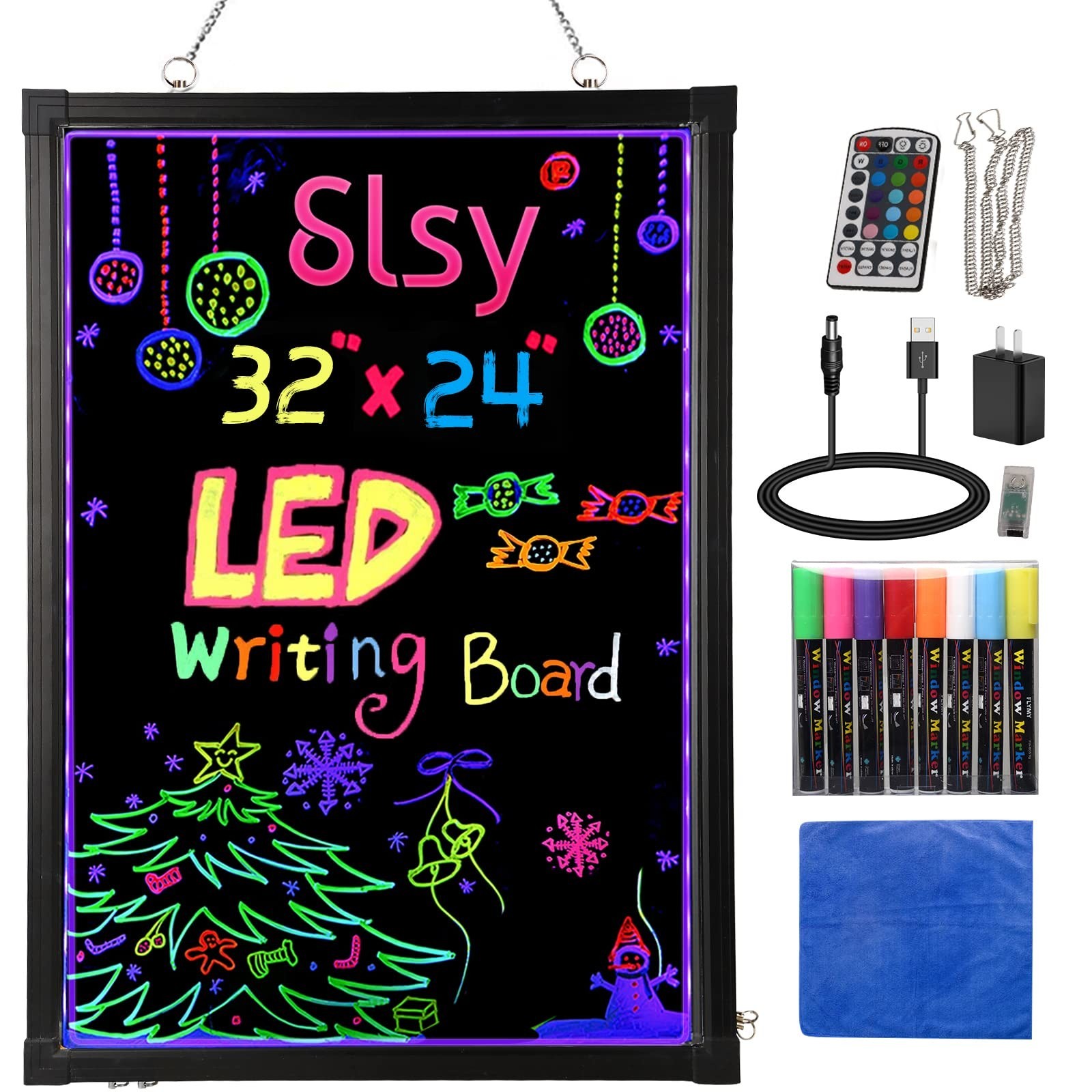 Slsy Illuminated LED Message Writing Board Erasable Neon Effect Menu Sign Boa…
